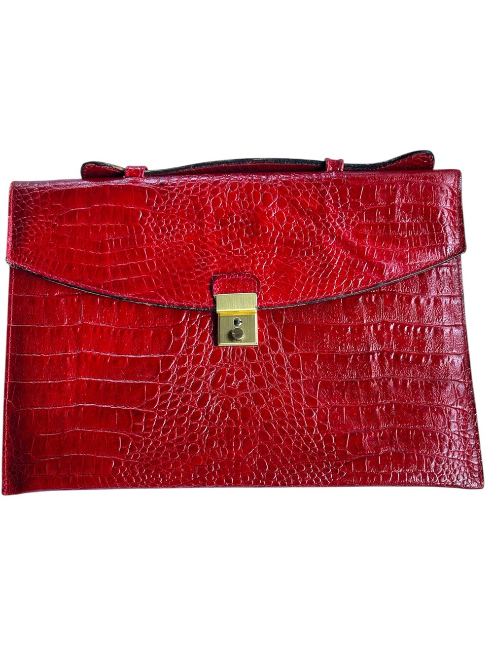 Red Vintage Croc-Embossed Leather Top-Handle Bag